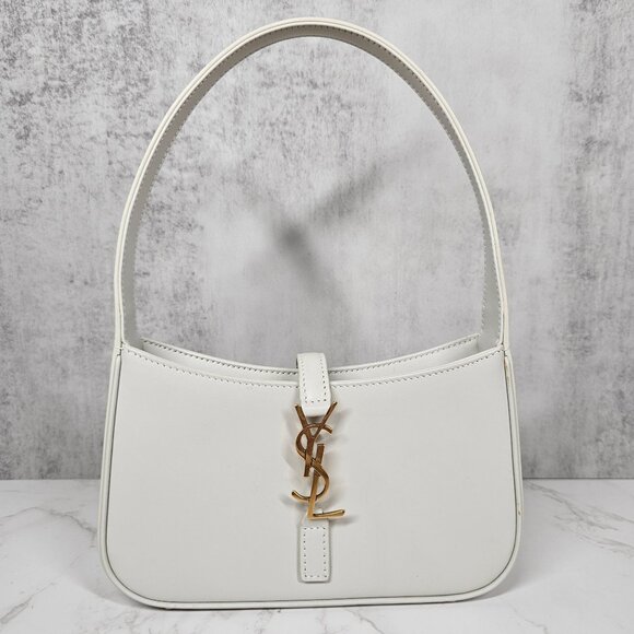 Saint Laurent White Leather Shoulder Bag With Gold YSL Logo Dust Bag 7"x4"x1.75" - Picture 1 of 16